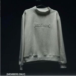 Solid Light Gray Mock-Neck Sweatshirt with Embossed Logo - Large